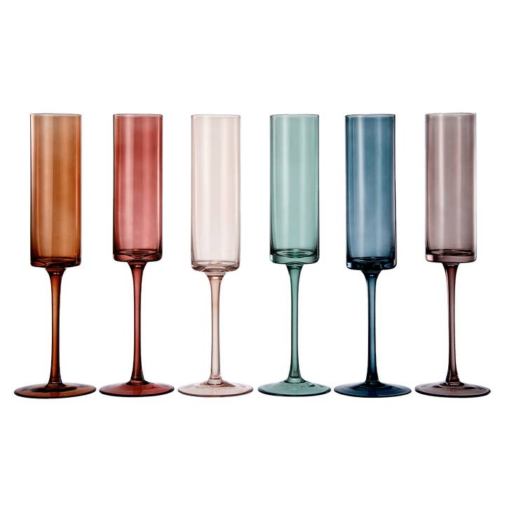The Wine Savant / Khen Glassware – wholesale Champagne flute – Khen Muted Rainbow Champagne Flute Stemmed Glasses Set of 6