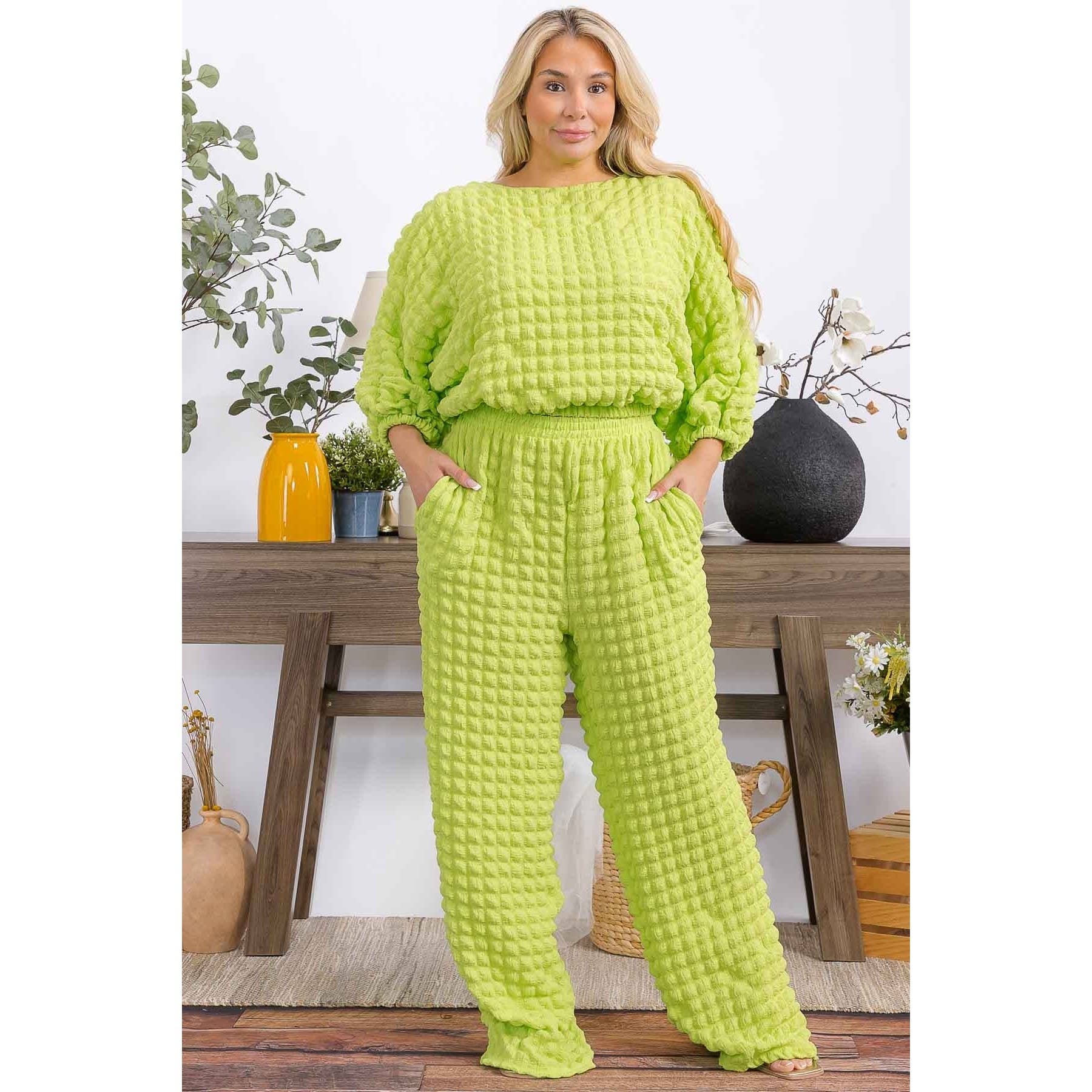 omgstyles – wholesale Top & pants set (NOT Loungewear) – Women's – Plus Size Bubble Two Pc Set16