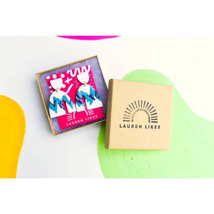 Lauren Likes Art - Vente Boucles d'oreilles pendantes - Boucles d'oreilles abstraites en argile polymère Jazz Cup des années 901