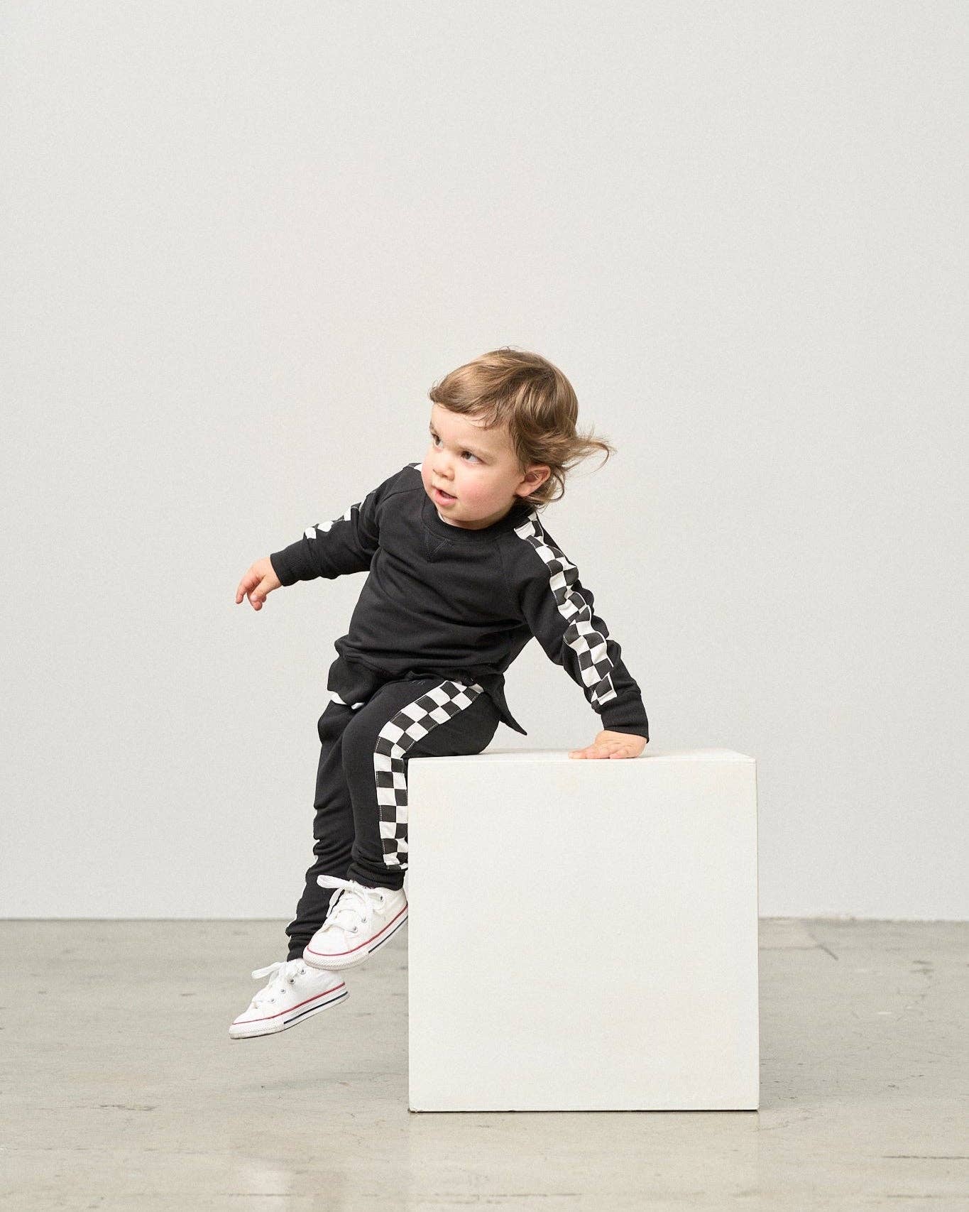 Little Bipsy - Wholesale Lounge Sweatpants/Joggers - Kids - Side Checkered Jogger - Black6