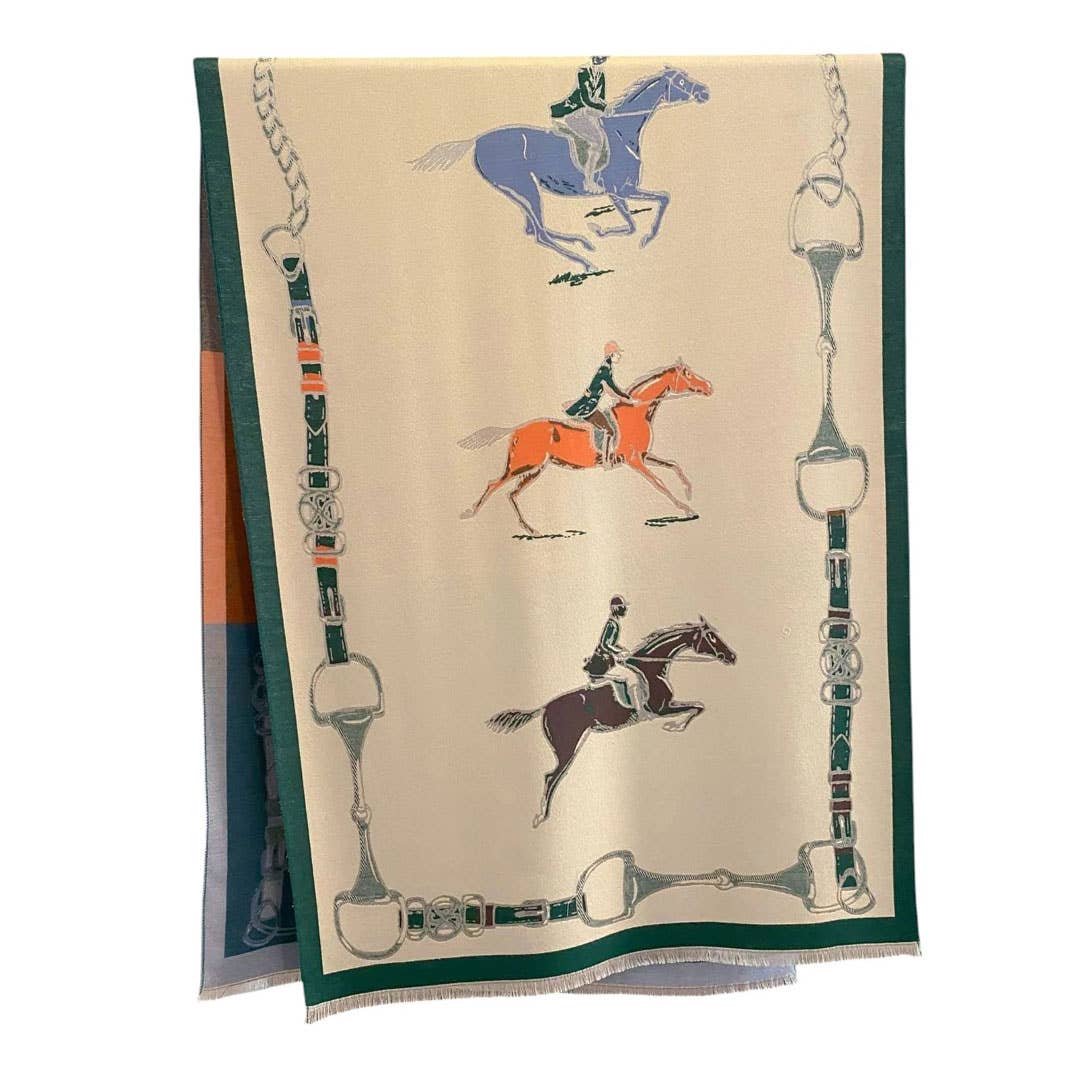 JPC Equestrian - Wholesale Scarf - Women's - AWST Int'l Hunter Horses Acrylic Cashmere Scarf1