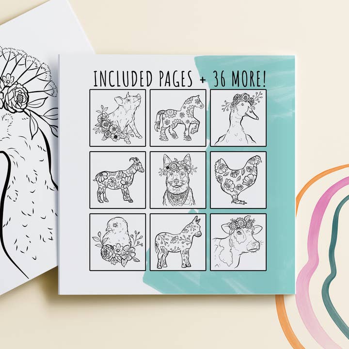 Middlefork & Co. - Wholesale Coloring & Activity Book - Adult - Flowered Farm Friends: Cheerful Coloring Book Adults & Teens1