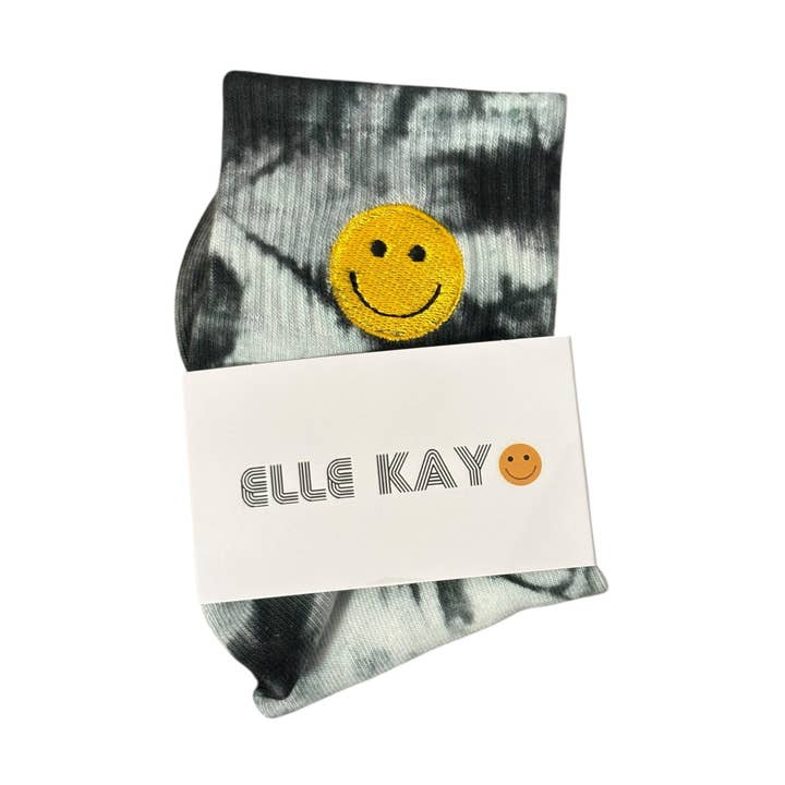 Happy tie dye crew socks for wholesale by Elle Kay