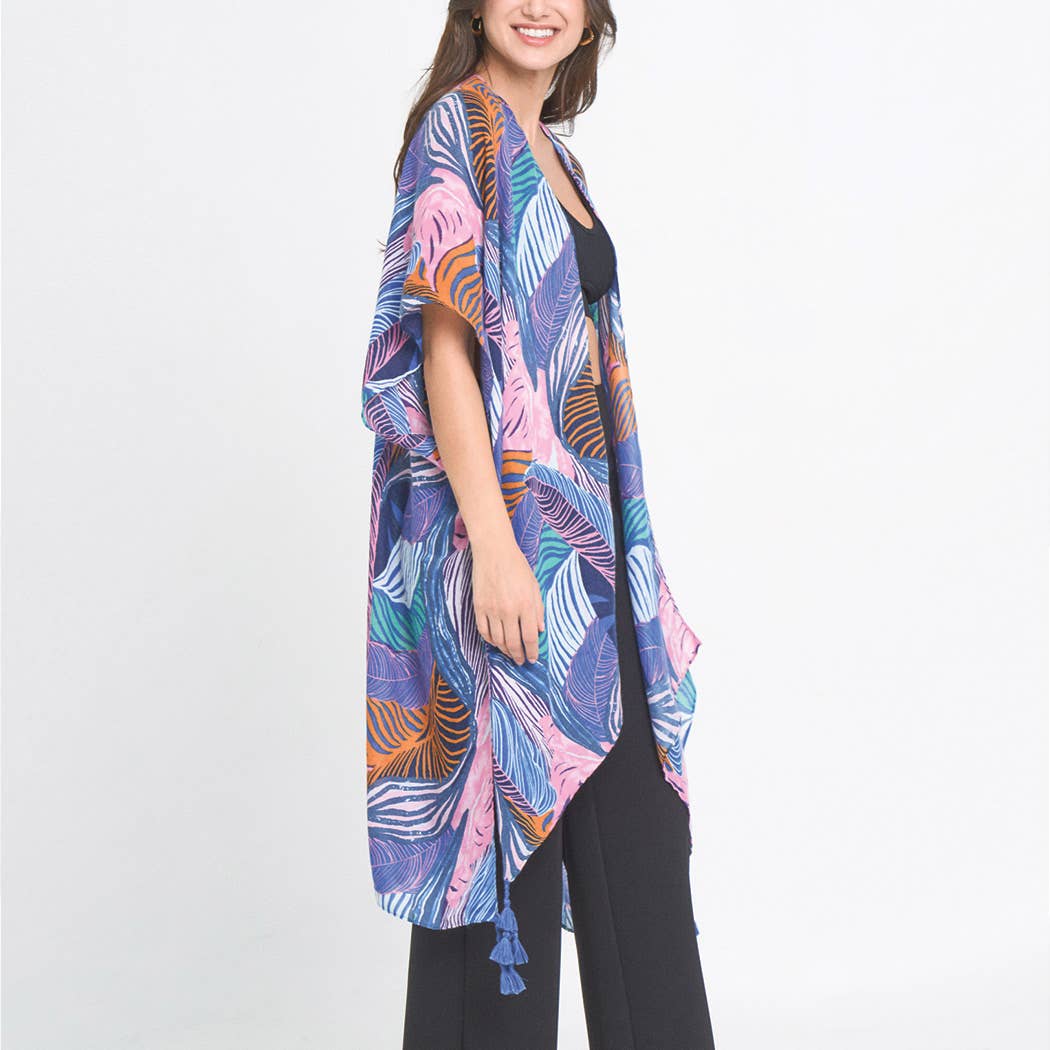Fashion City - Vente Kimono – femme - Kimono ouvert sur le devant à imprimé de feuilles de palmier13