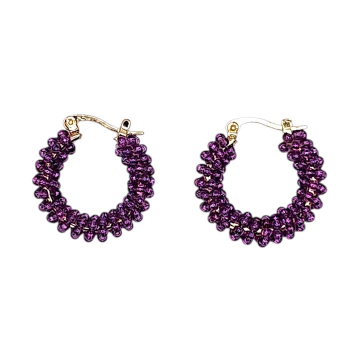Opaque Purple Beaded Mini Hoop Earrings for wholesale by Narratives The Line