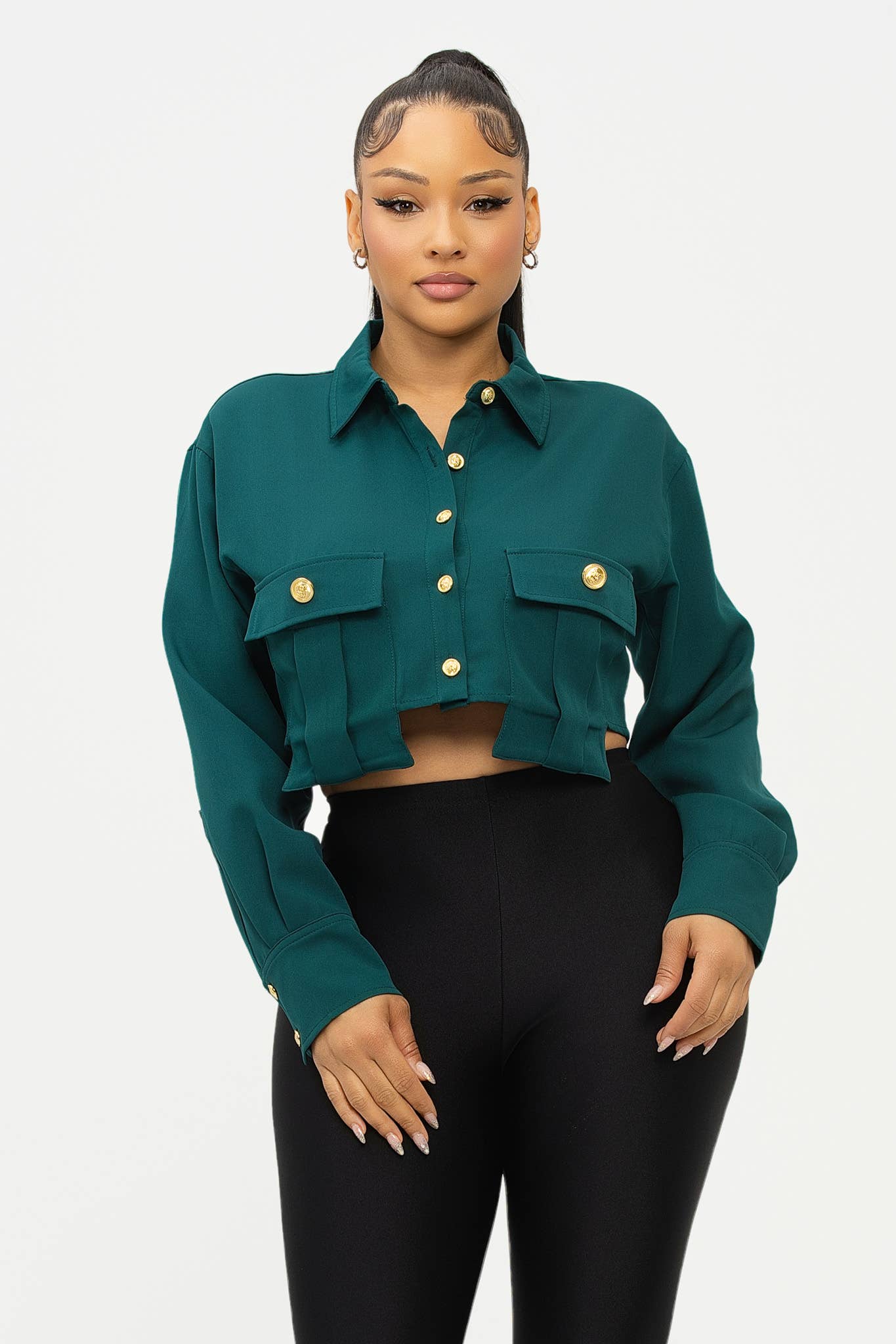 Julia by LoveJ – wholesale Buttoned-down shirt – Women's – Front Button Down Detail Oversized Pockets Top