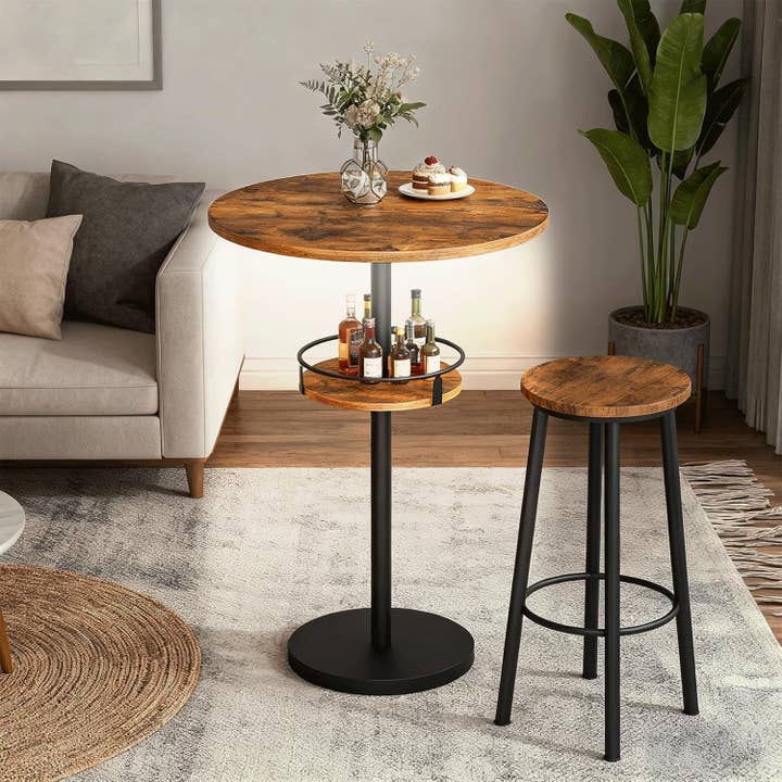 Rustic Brown Black Round Industria lBar Table Set Two With Integrated LED Illumination for wholesale on Faire2