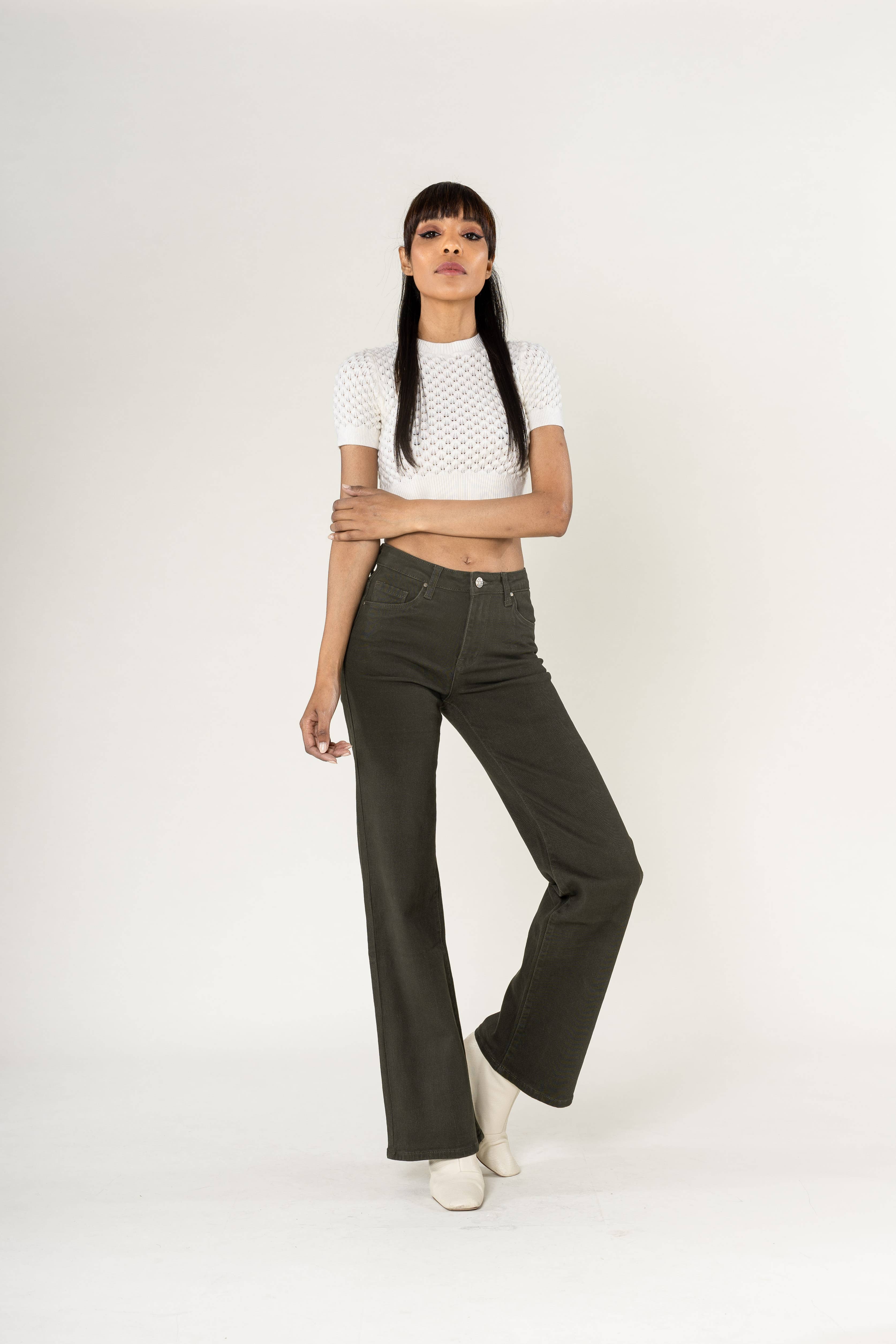 Nina Carter - Vendita all'ingrosso Jeans - Donna - Jeans a vita alta a zampa con tessuto elasticizzato P08022