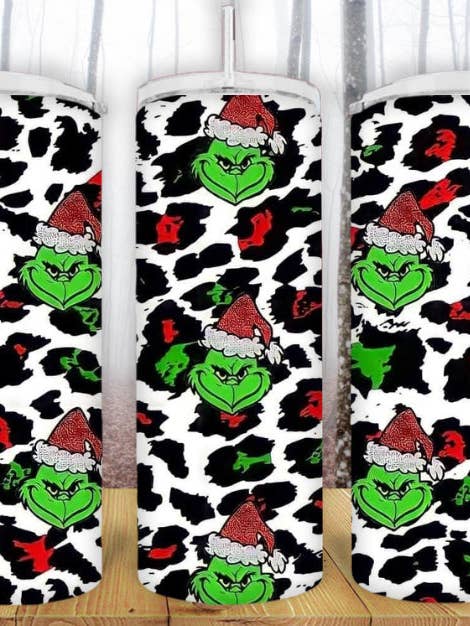 20oz Cheetah Grinch Tumbler for wholesale by Creative Queen Boutique
