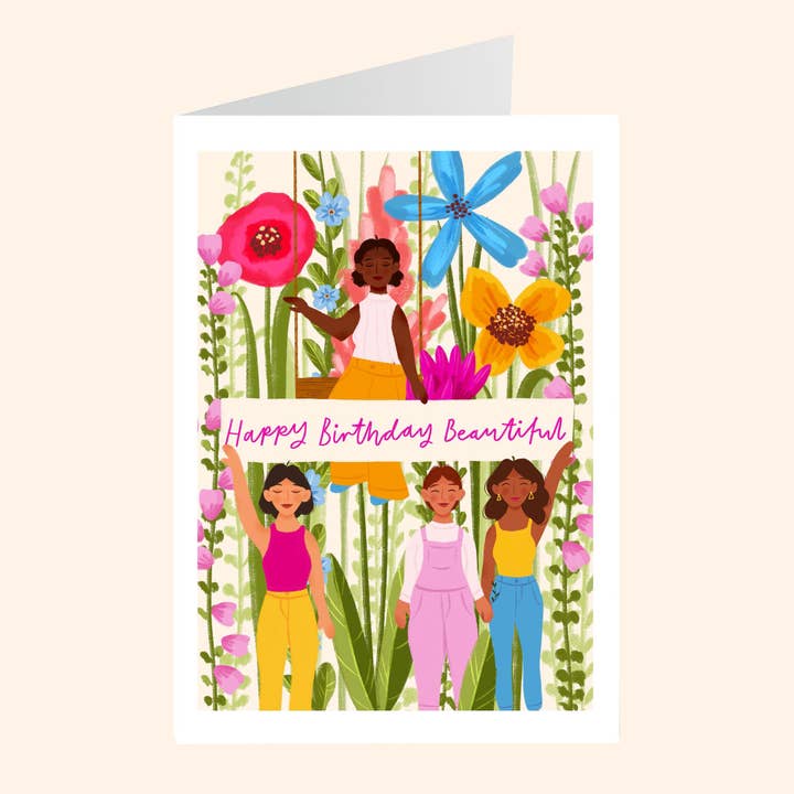 'Happy Birthday Beautiful' Floral Women Greetings Card for wholesale by Flourish Paperworks