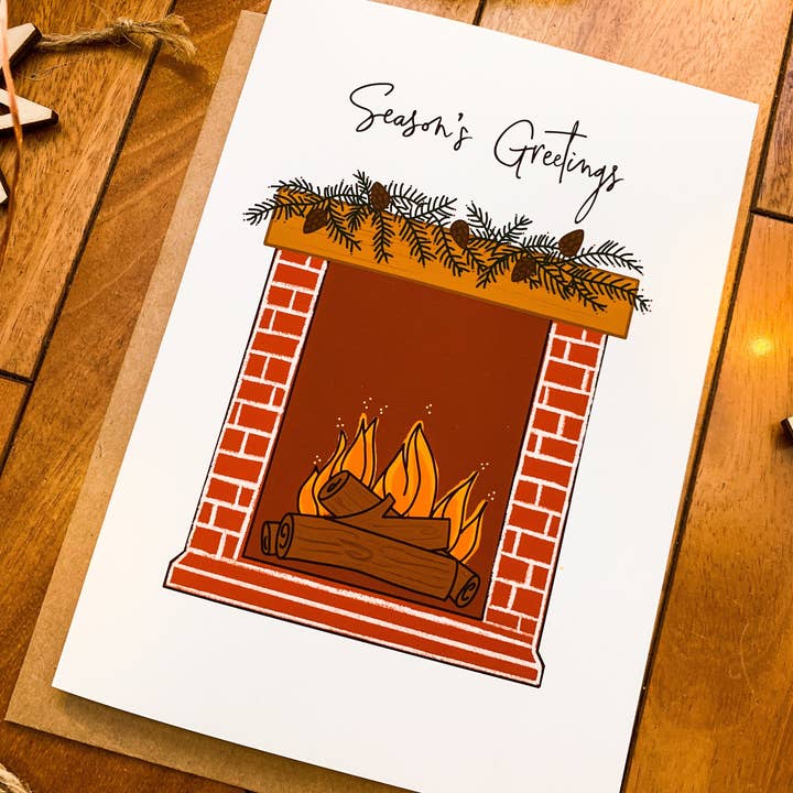 Stone Donut Design, LLC - Vendita all'ingrosso Biglietti di auguri di buone feste - Biglietto di Auguri per le Feste con Camino dal Design Nordico Ispirato al Vintage di StoneDonut Design3