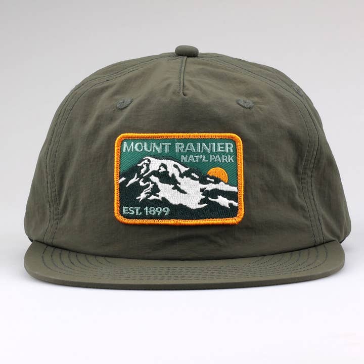 Mount Rainier National Park Est 1899 Recycled Nylon Cap for wholesale by Rainier Watch Supply Co