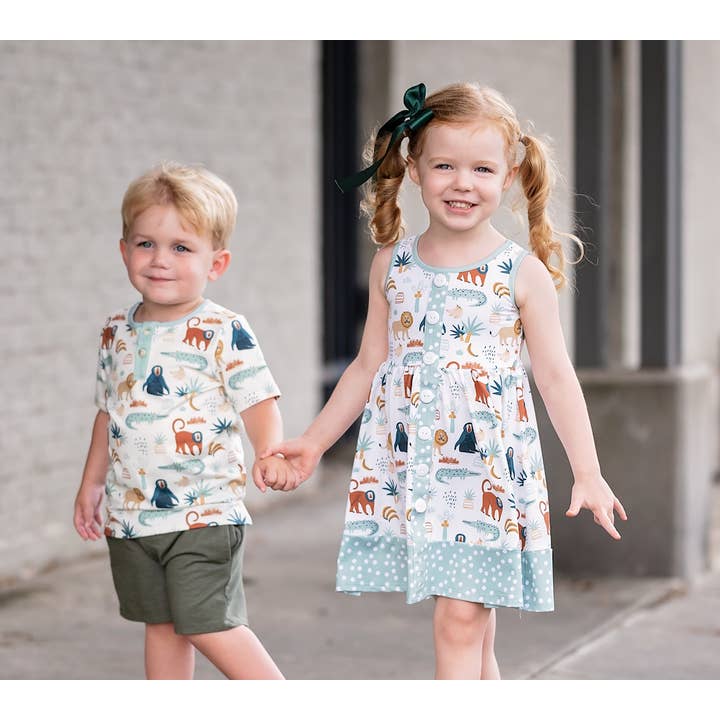 White Zoo Animals Henley & Pocket Shorts for wholesale on Faire