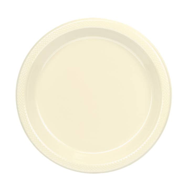10 In. Ivory Plastic Plates Disposable - 50 Ct. for wholesale on Faire