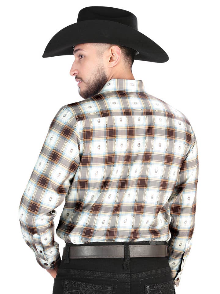 El General Western Wear - Wholesale Button Down Shirt - Men's - El General - Casual Long Sleeve Shirt - Brown/Sand 447001