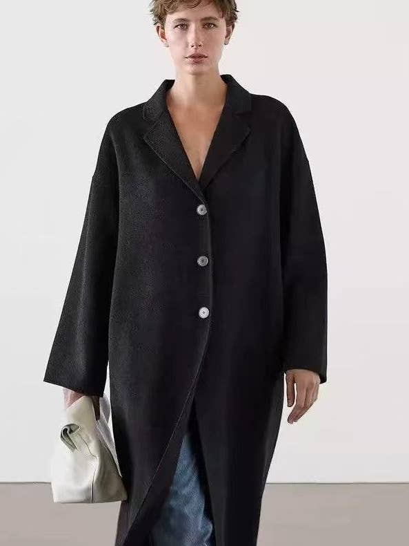3 Sizes - Solin Black Longline Trench Coat for wholesale by Loom & Line