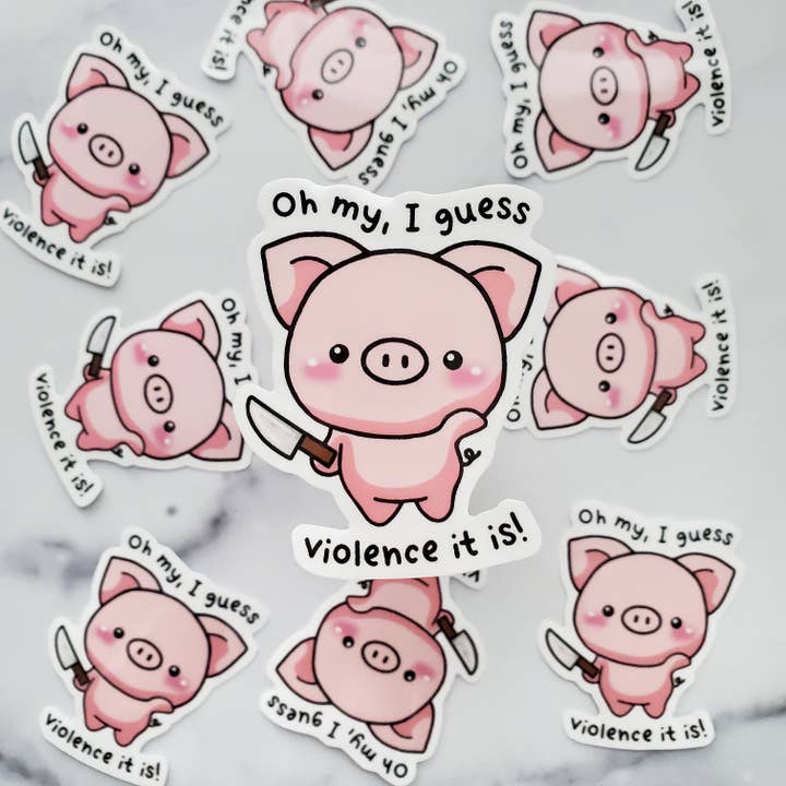 Violent Piggy Vinyl Sticker | Aggressive Cute Kawaii Pig for wholesale by Muijistudio