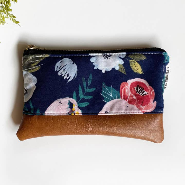 Coin purse in navy floral for wholesale by September Skye Bags & Accessories