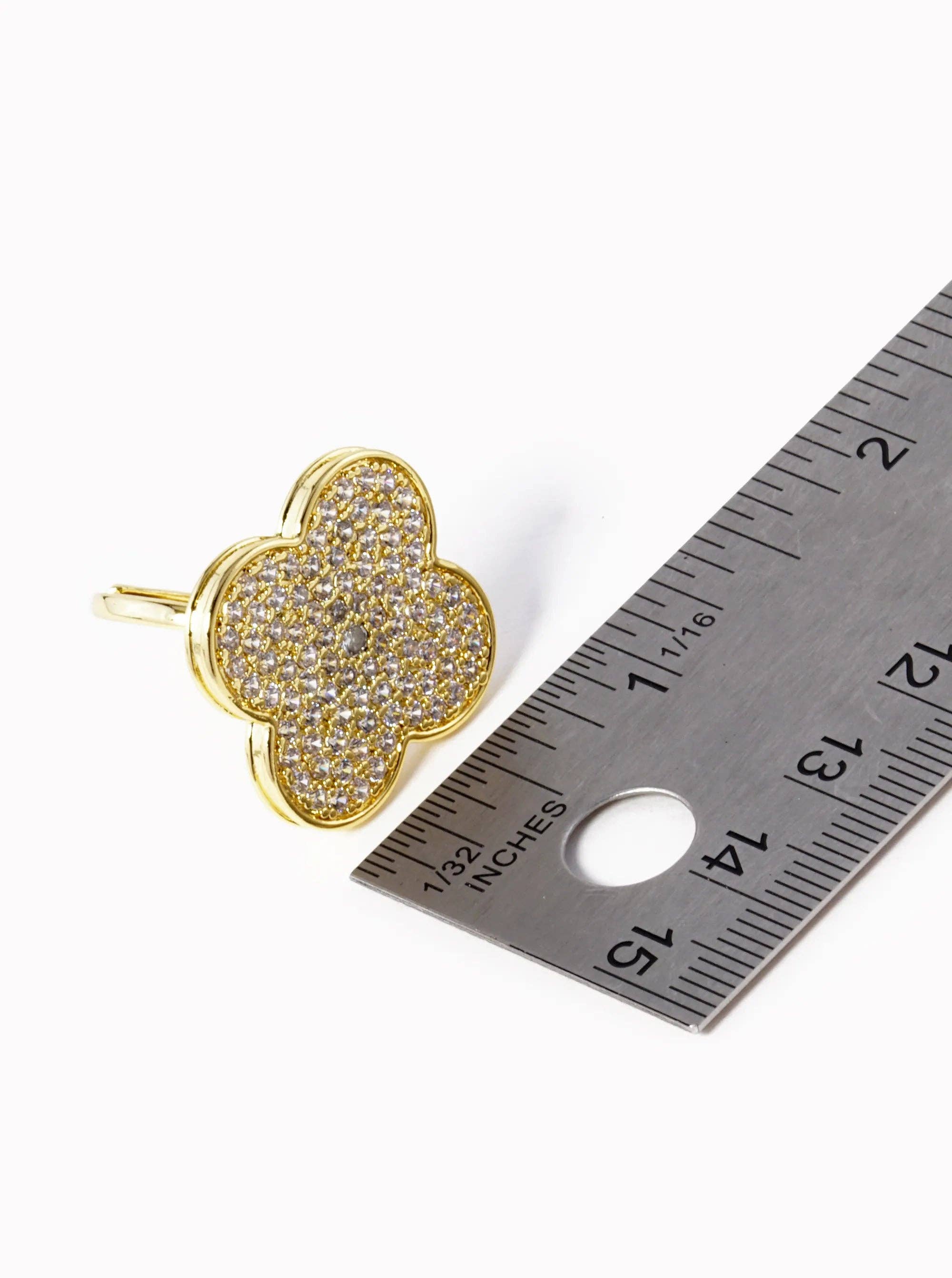 Wild Honey - Wholesale Multi-Stone Ring - 18K Gold Dipped Cz Pave 25Mm Quatrefoil Adjustable Ring2