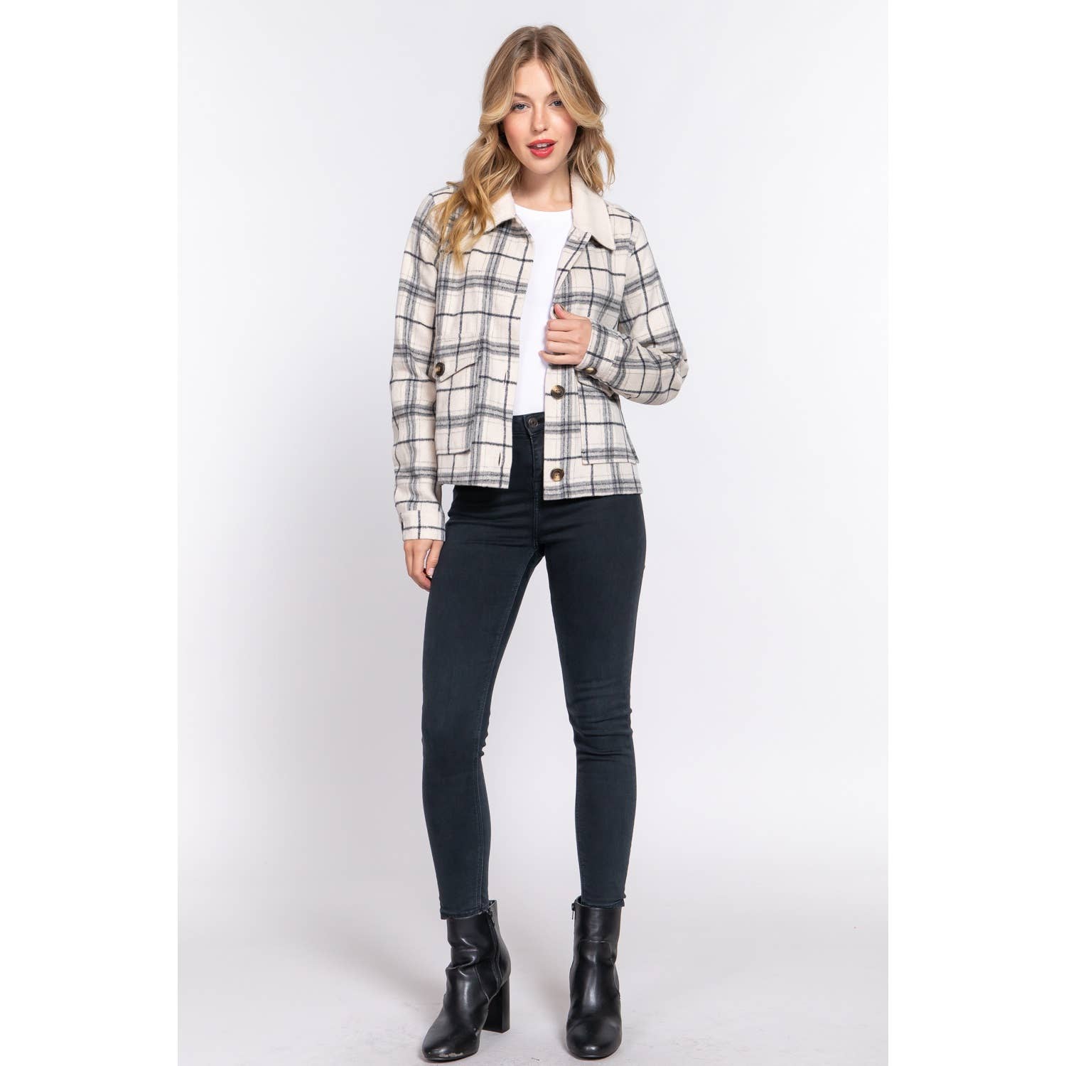 Apolline - Wholesale Shirt Jacket/Shacket - Women's - FAUX FUR COLLAR PLAID SHACKET2