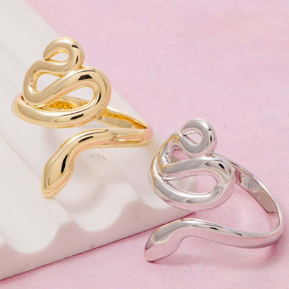 The Looks by Fame Accessories - Wholesale Band/Stacked Ring - Gold Dipped Swirled Snake Open Band Ring0