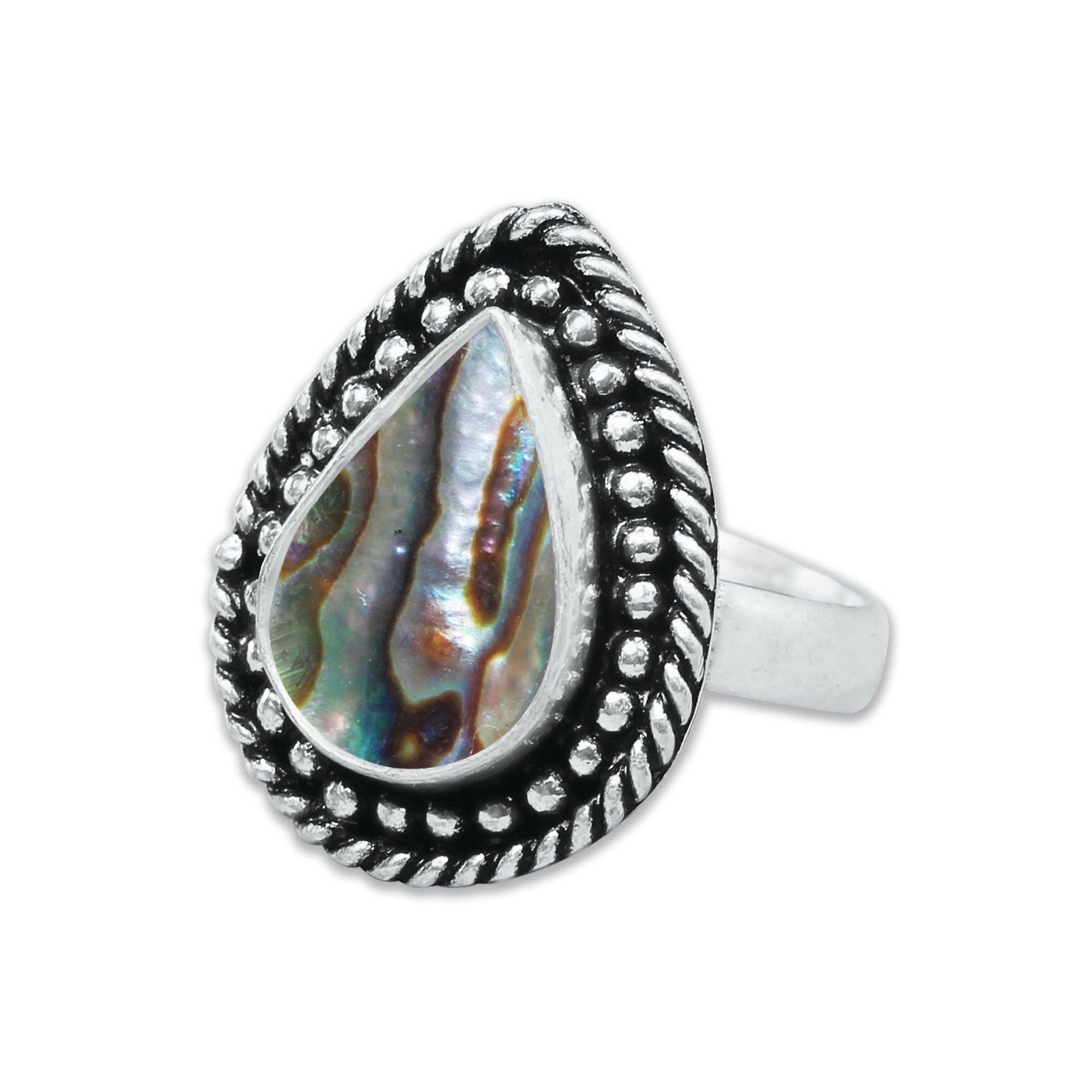 Handmade Jewels - Wholesale Cocktail/Statement Ring - Abalone Shell Rings – Handmade, Silver-Plated, Assorted Boho Designs (US Sizes 6–10)9
