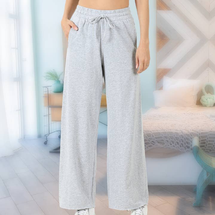 Truly Contagious - Wholesale Pants - Women's - French Terry Drawstring Waist Raw Edge Hem Pants ( TP-39059)4