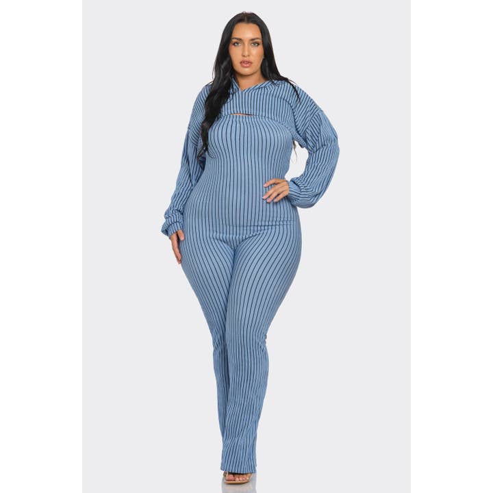 STRIPED HOOD JUMPSUIT PLUS SET
for wholesale by Black Pearl Clothing