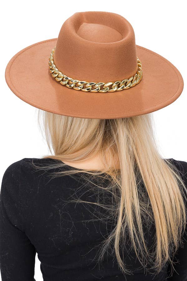 Cap Zone - Wholesale Fedora - Women's - Chunky Cuban Chain Pinch Crease Wide Rancher Hat15