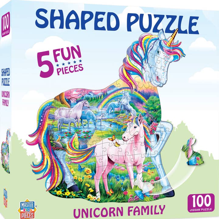 Masterpieces Puzzles - Wholesale Puzzle - Kids - Unicorn Family - 100 Piece Shaped Puzzle