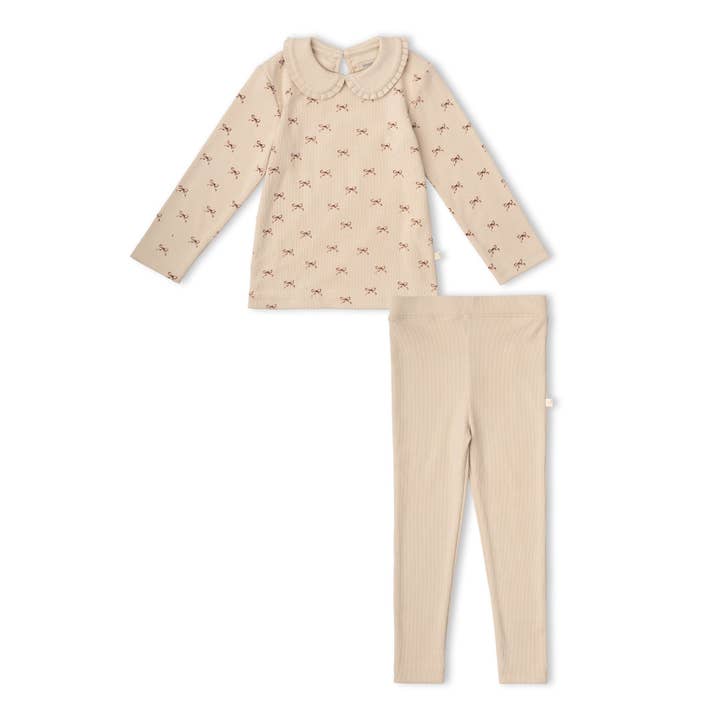 Organic Ruffle Collar Top & Legging Set - Tiny Bows for wholesale by Makemake Organics