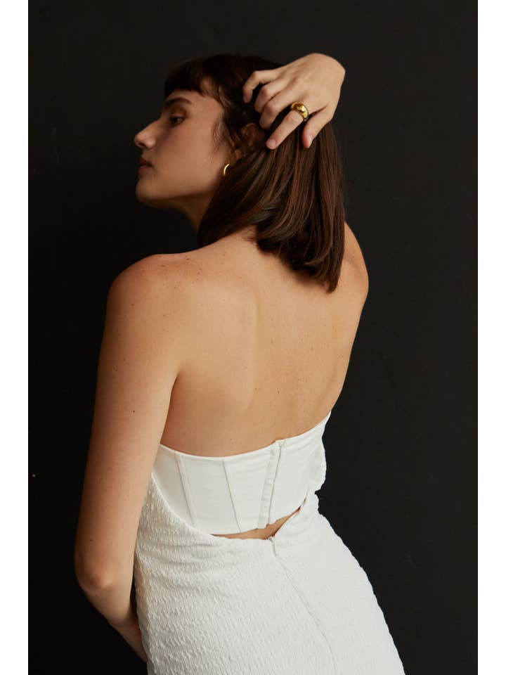 White CD9039 - Vanya Textured Bodycon Midi Dress for wholesale on Faire