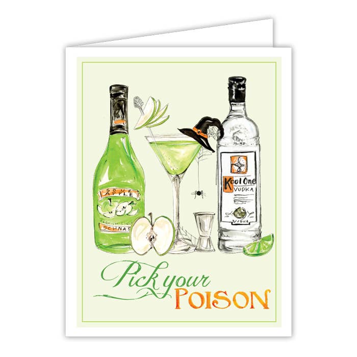 Biglietto di auguri Pick your Poison Apple-tini dipinto a mano per la vendita all'ingrosso da parte di RosanneBeck Collections