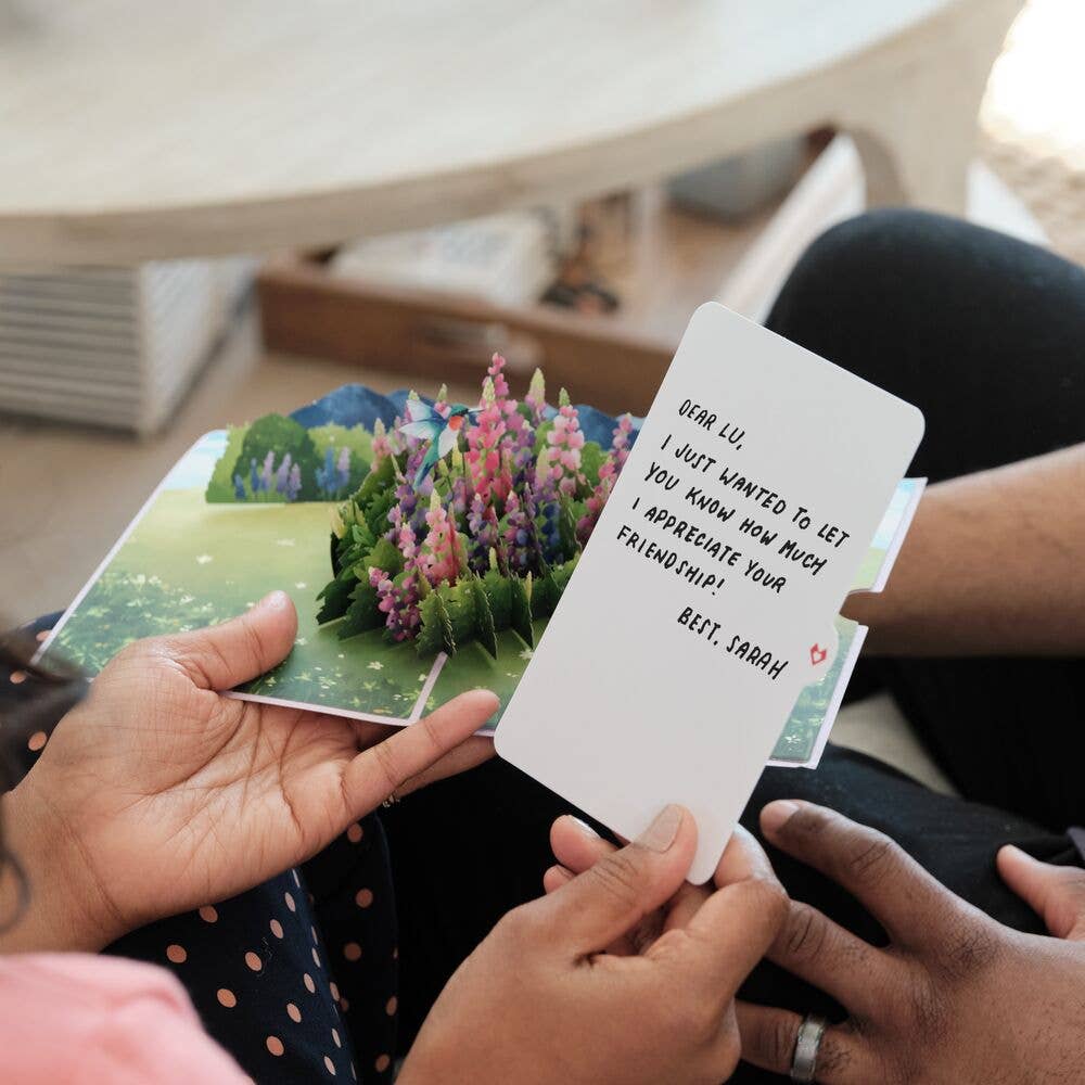 Lovepop Cards - Wholesale Everyday Greeting Card - Lupine Hummingbird Pop-Up Cards 5x7", Handmade, Love9