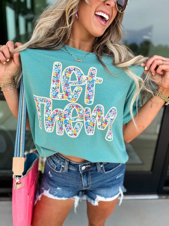 birdie - Wholesale Tunic - Women's - Let Them Floral Seafoam Graphic Tee