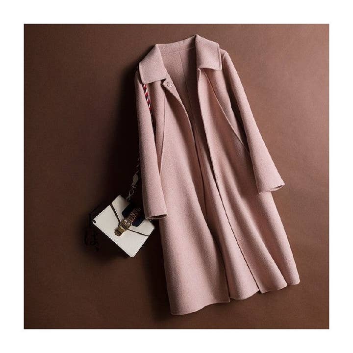 FurDecoration – Casaco - Mulher por atacado – Casaco Comprido de Lã de Cor Sólida Estilo Casual1