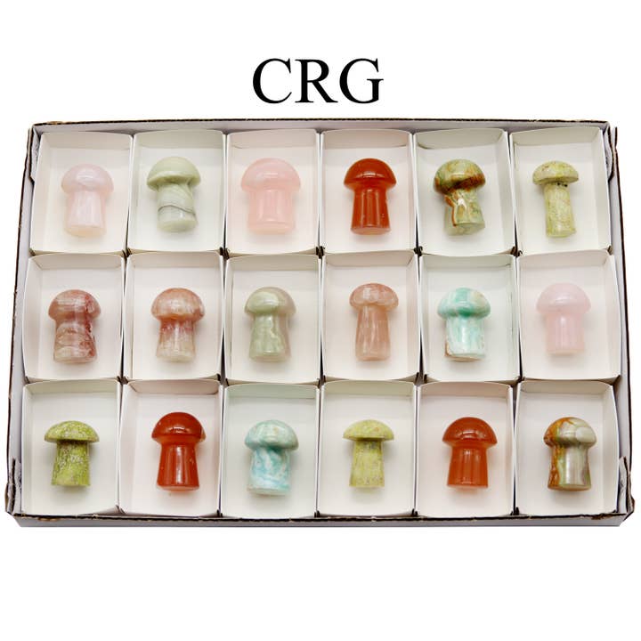 18 Pc Flat - Calcite & Crystal Mushrooms - Hand-selected for wholesale by Crystal River Gems LLC