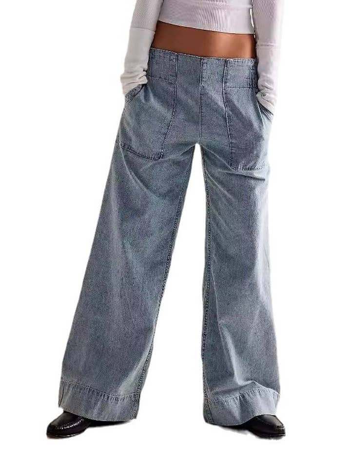 Casual Ruched Mid Waist Wide Leg Jeans DP25E502 for wholesale by Dipped Shop