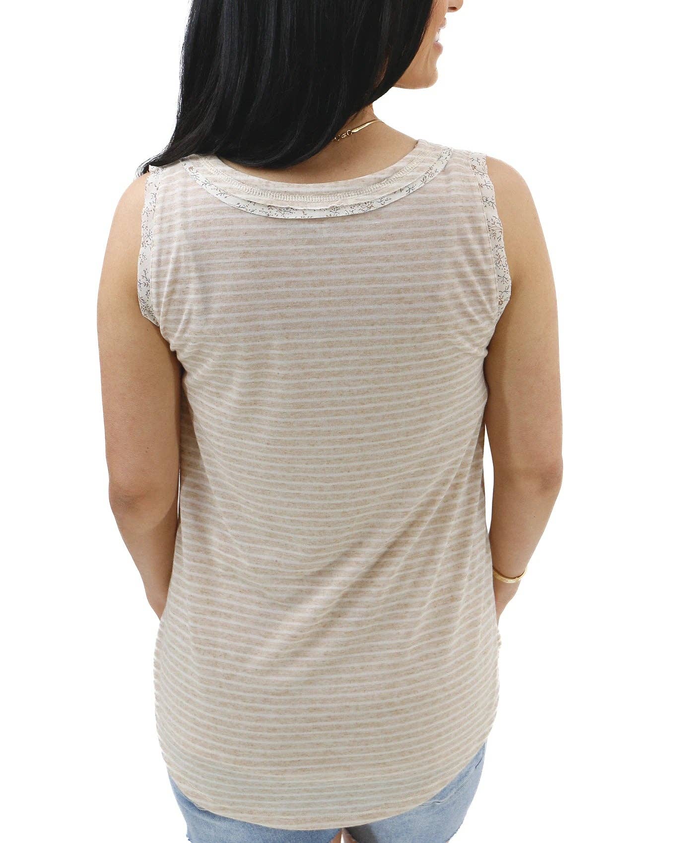Snap Up Henley Tank in Natural Stripe for wholesale on Faire8