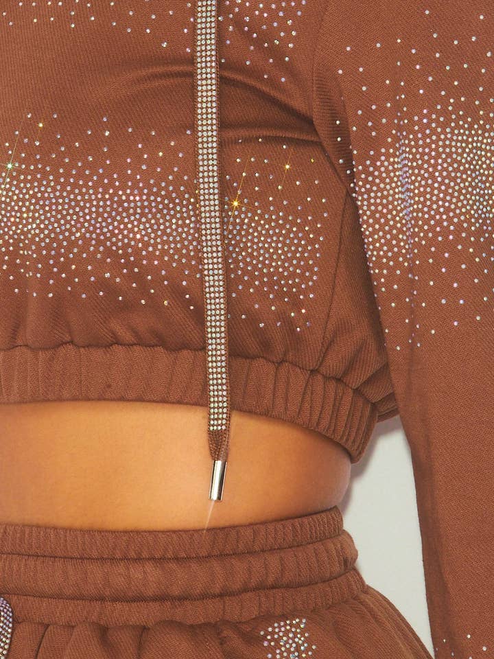 Brown Desi Embellished Rhinestone Lounge Pant Set (HGC9363) for wholesale on Faire