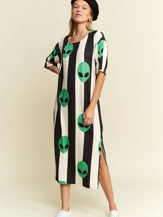 Svart ALIEN PRINT MIDI-KLÄNNING för wholesale på Faire