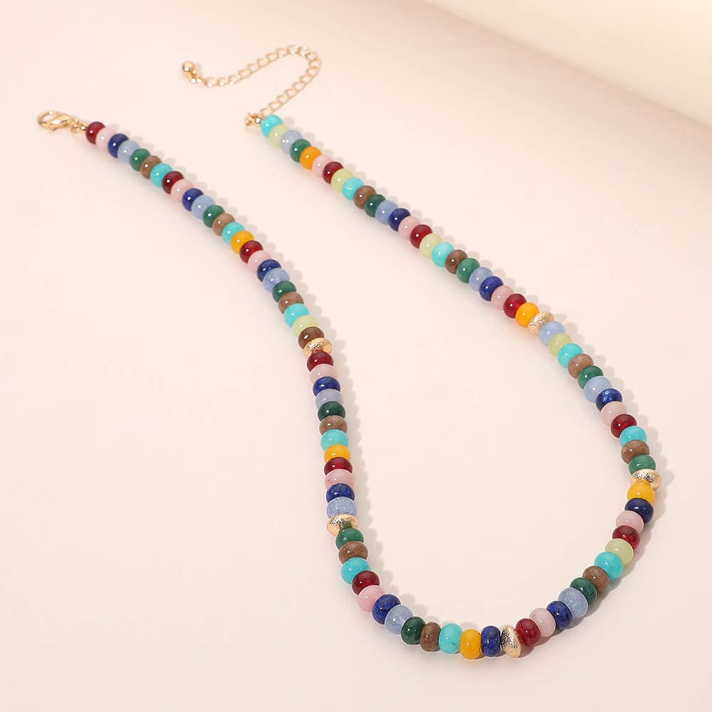 Sensibling Corp. – wholesale Beaded/pearl necklace – Gold Accent Spacer Marbled Resin Beaded Necklace10