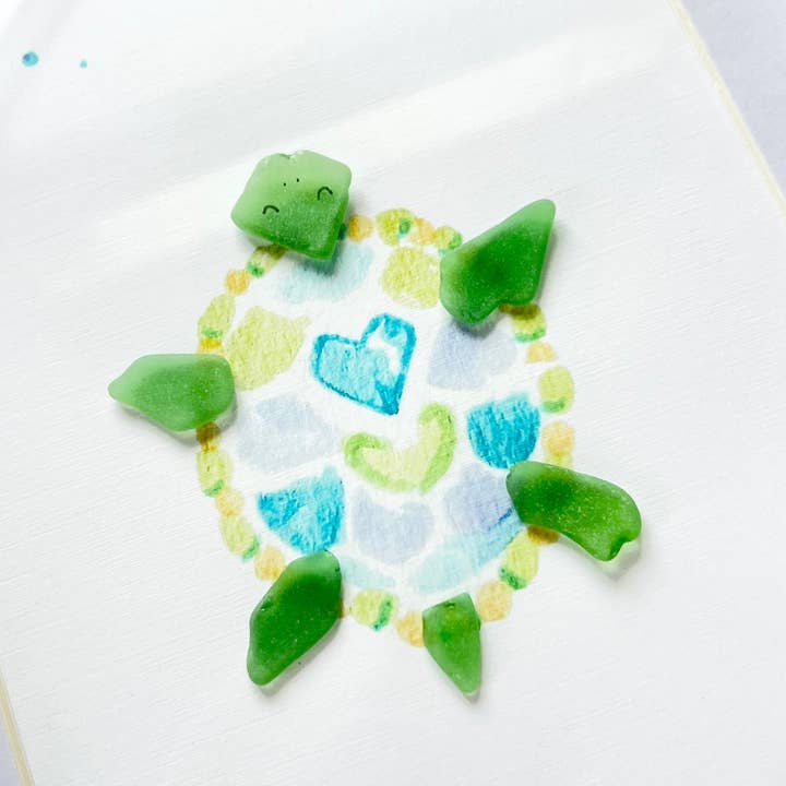 Sook & Hook - Wholesale Art Print - Tranquil Turtle Sea Glass Art | 8"x10" in a Shadowbox Frame2