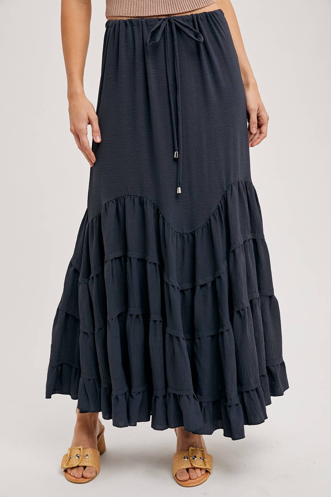 Bluivy - Wholesale Skirt - Women's - RUFFLED DRAWSTRING WASIT MAXI SKIRT WITH LINING12