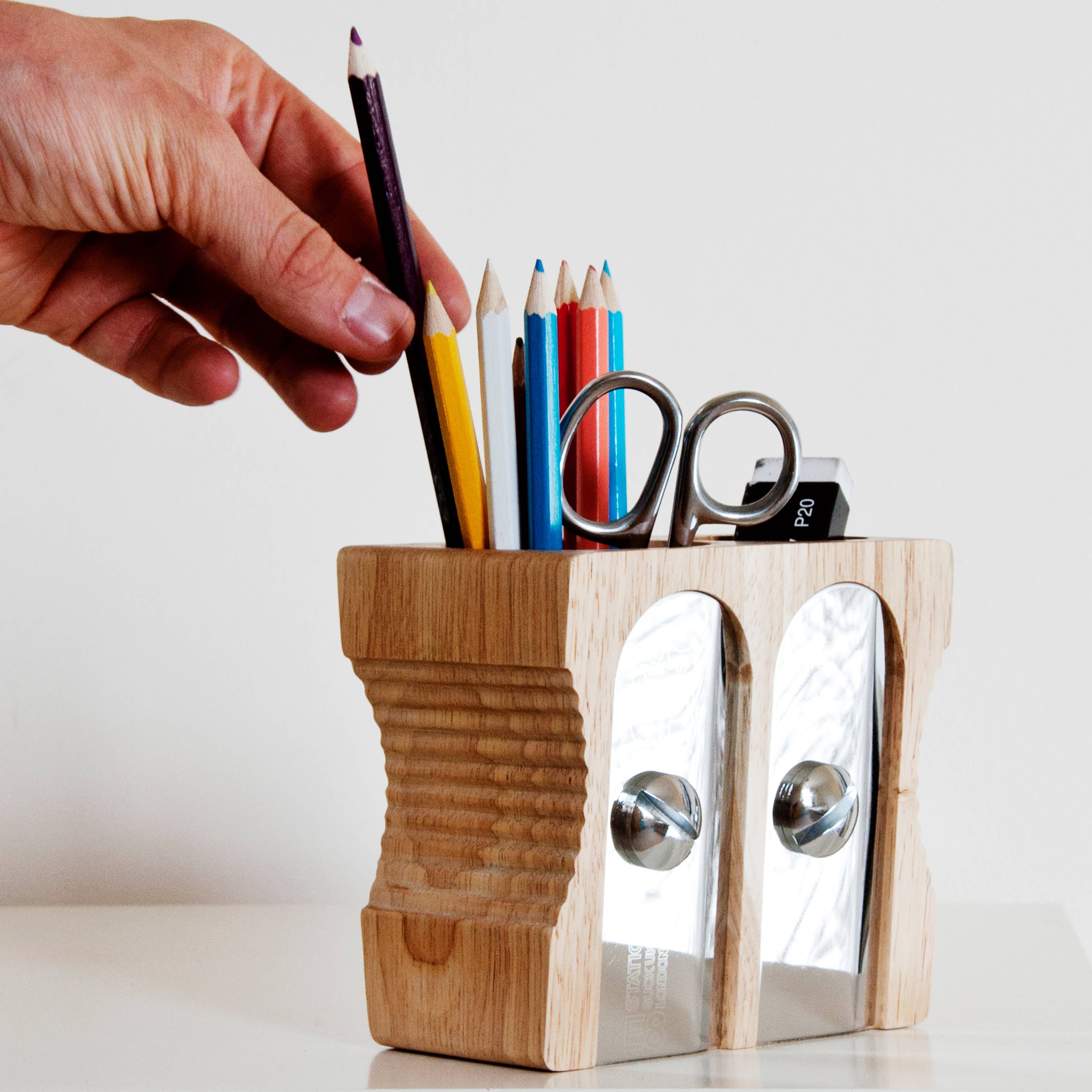 Luckies of London – wholesale Desk organiser – Wooden Sharpener Desk Tidy - Double2