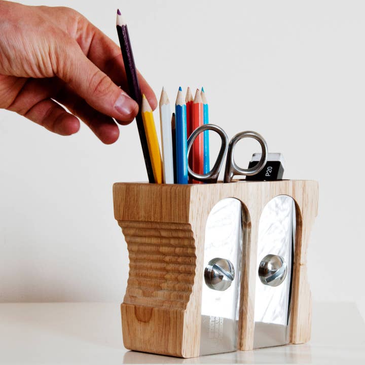 Luckies of London – wholesale Desk organiser – Wooden Sharpener Desk Tidy - Double2