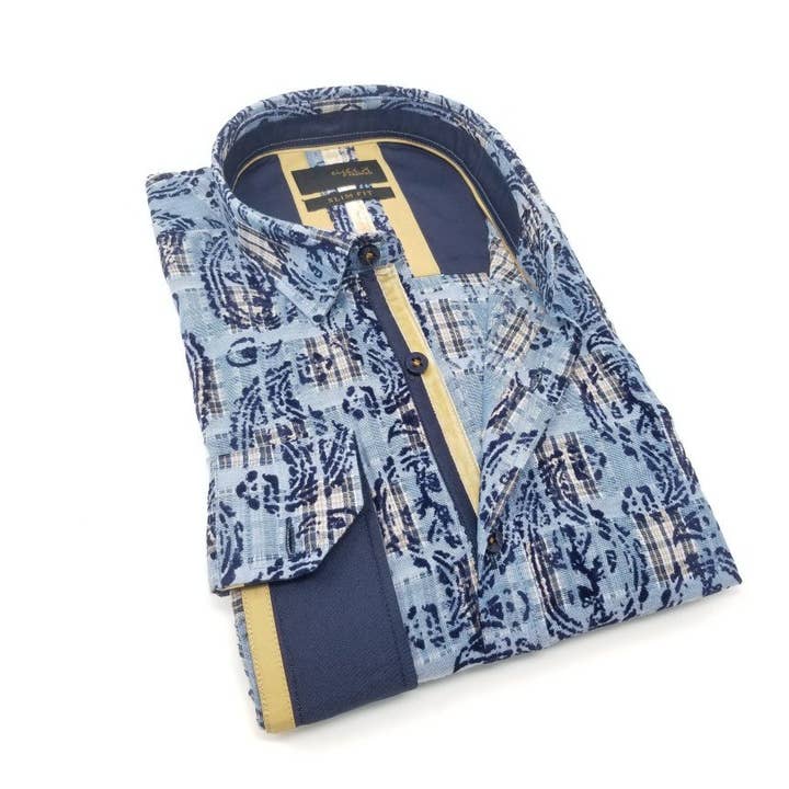 Navy Jacquard Shirt With Paisley Flocking M-10204 for wholesale by EIGHT X