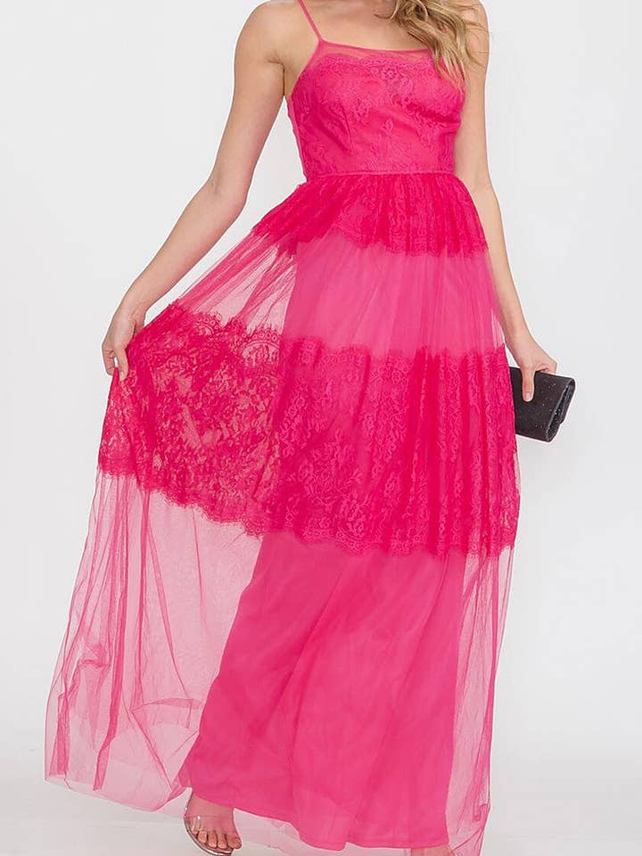 SLEEVELESS LACE TIERED MAXI GOWN DRESS for wholesale by ROUSSEAU