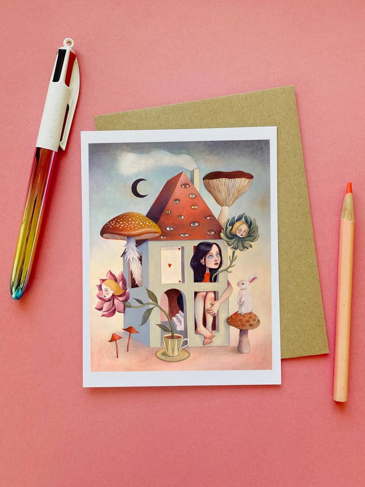 Wonderland House – A2 Size Alice With Mushrooms Art Card for wholesale by Isabelle Bryer Art