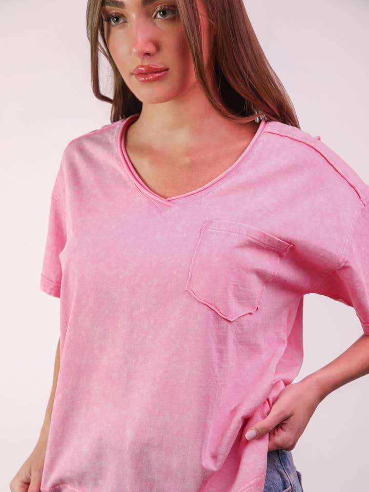 VERY J - Wholesale Knit Top - Women's - NT11966-Mineral Washed V-Neck Knit Top